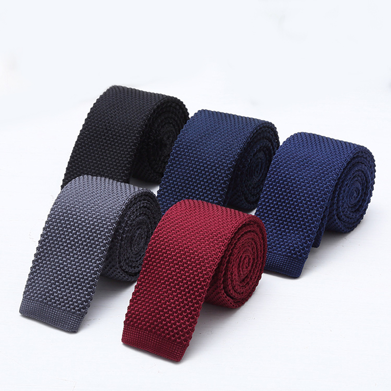Men Formal Wear With Tie - 6cm Solid Black White Knitted Neck