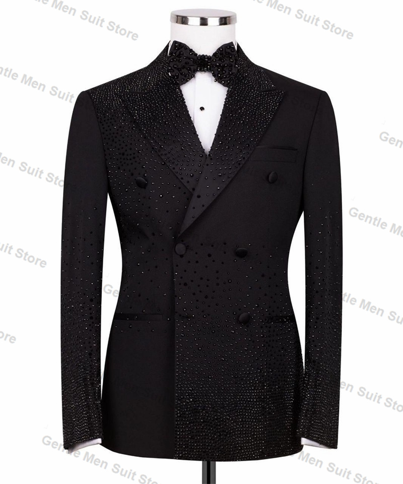 Black Luxury Crystals Men Suit - đánh giá và giá Formal Wear For Men Black Suit