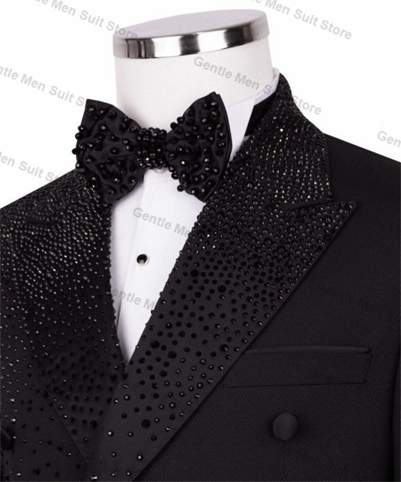 Black Luxury Crystals Men Suit - đánh giá và giá Formal Wear For Men Black Suit