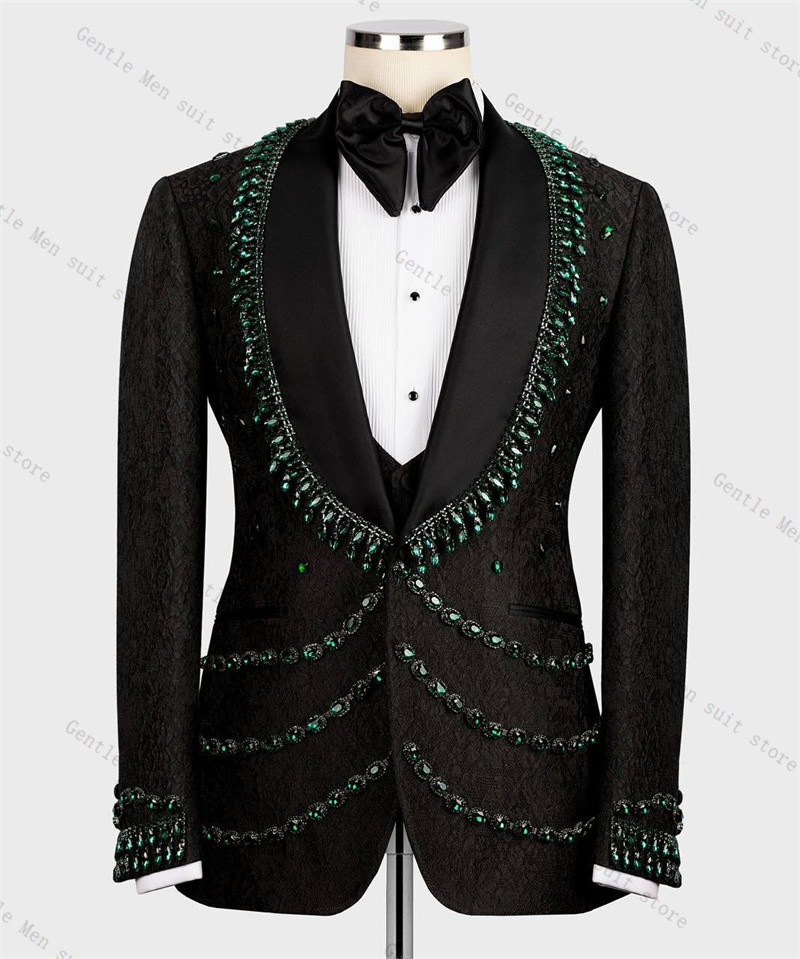 Luxury Crystals Men Suit Set 2 - đánh giá và giá Formal Wear For Men Black Suit