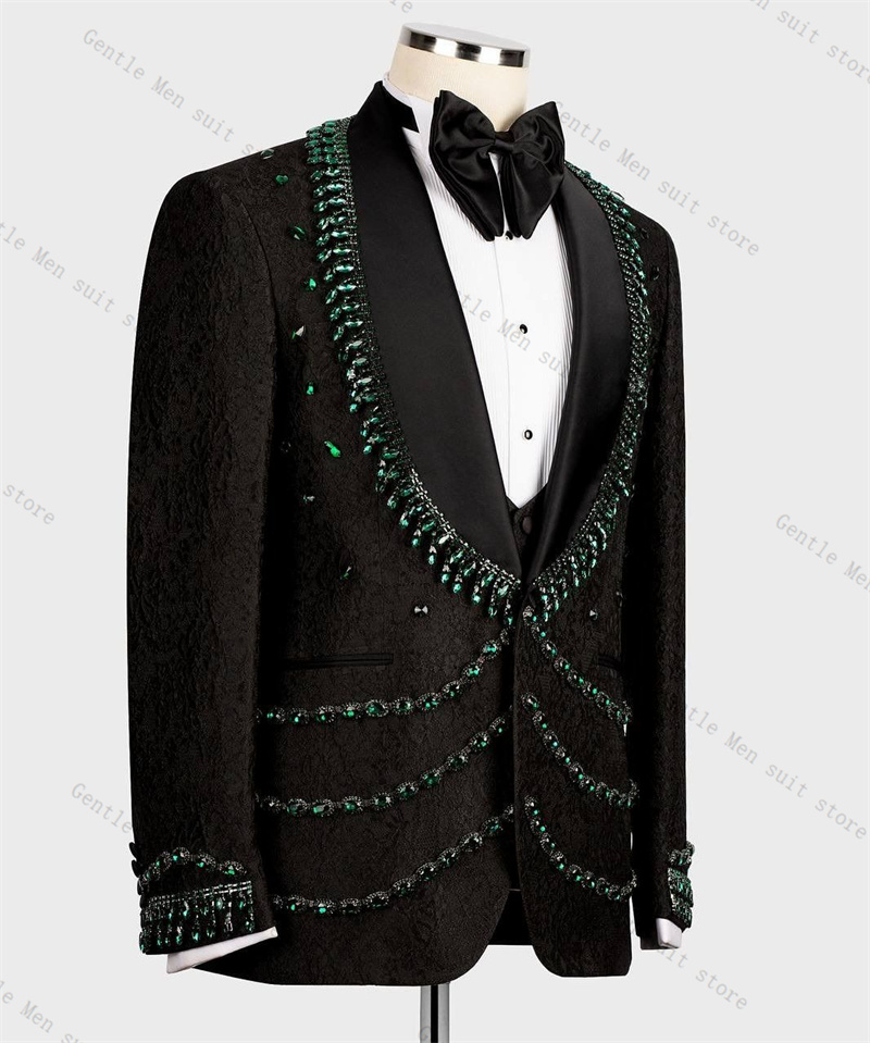 Luxury Crystals Men Suit Set 2 - đánh giá và giá Formal Wear For Men Black Suit