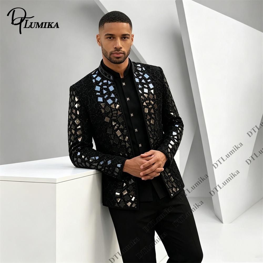Men Black Mandarin Collar Suit - đánh giá và giá Formal Wear For Men Black Suit