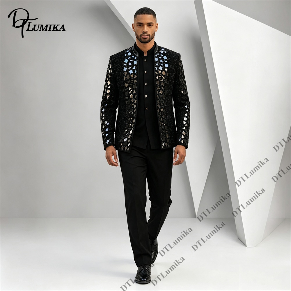 Men Black Mandarin Collar Suit - đánh giá và giá Formal Wear For Men Black Suit