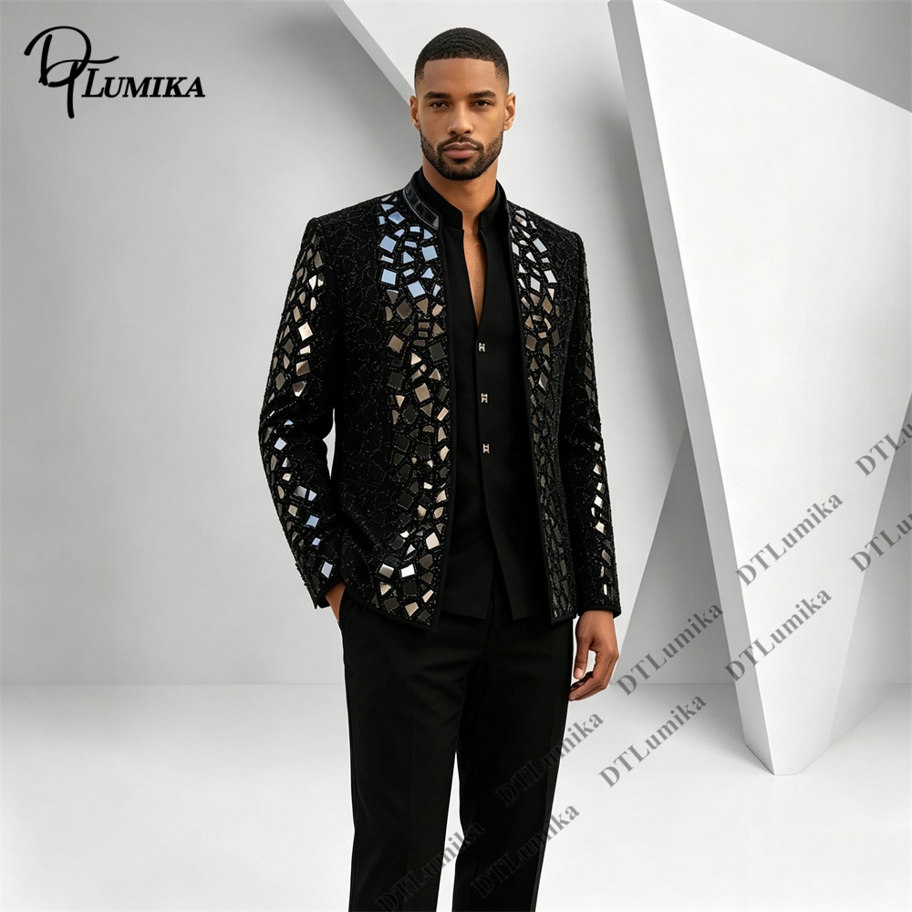 Men Black Mandarin Collar Suit - đánh giá và giá Formal Wear For Men Black Suit