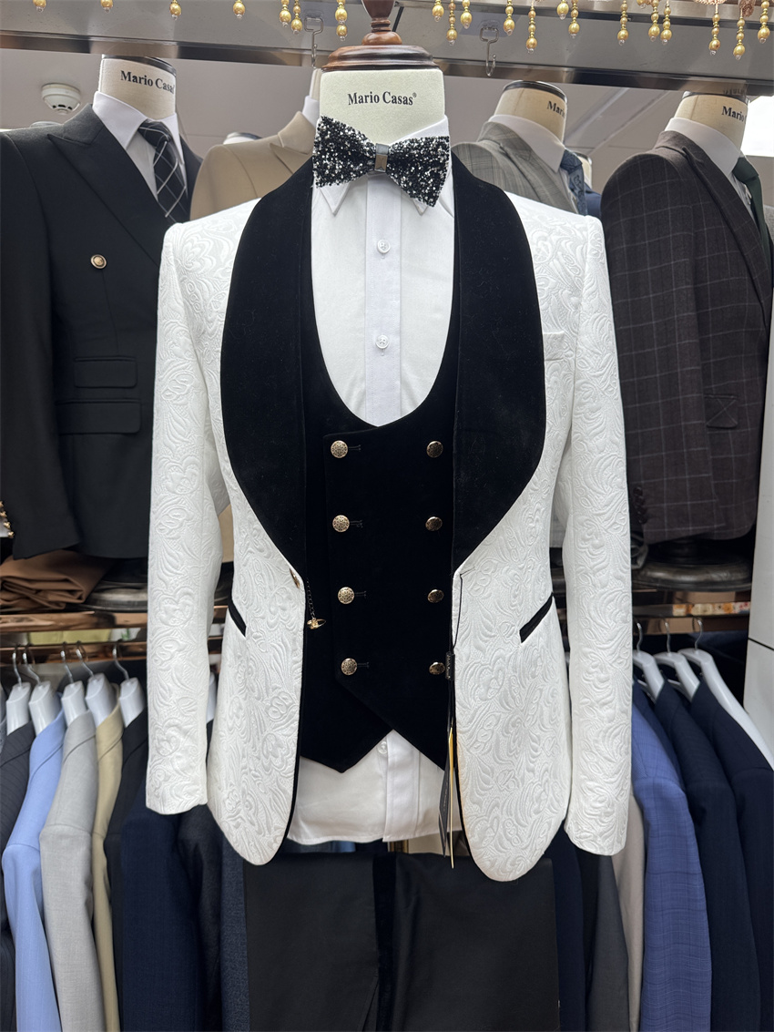 3 Pcs Floral Groom Tuxedo for  - đánh giá và giá Formal Wear For Men Black Suit