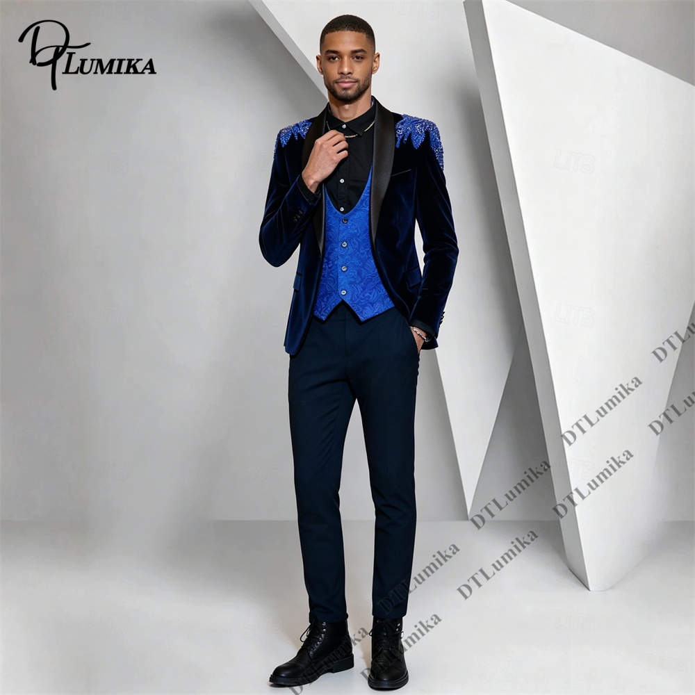 Peagent Men 3 Piece Velvet Sui - đánh giá và giá Formal Wear For Men Black Suit