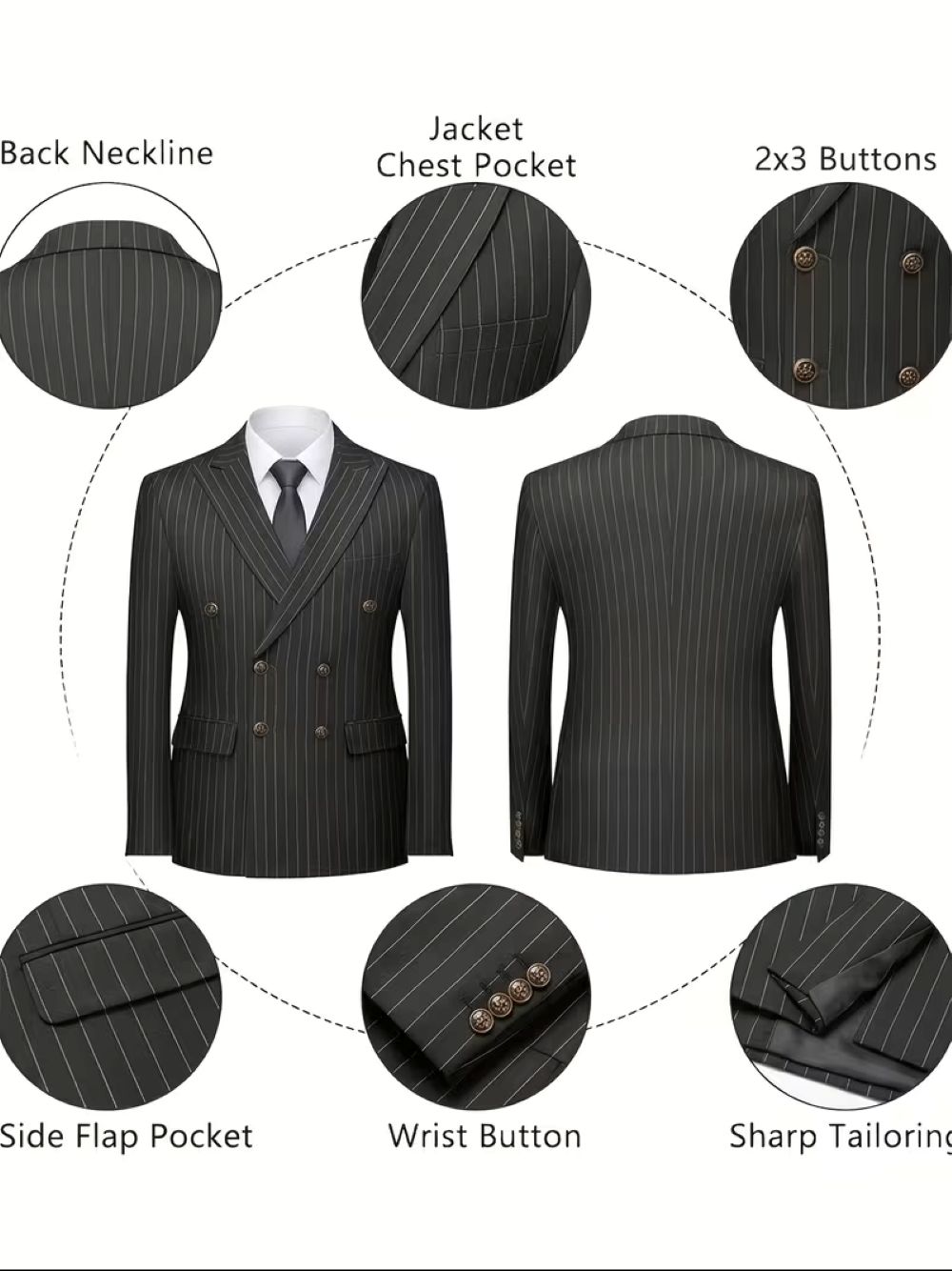  Men's Black Pinstripe Double  - đánh giá và giá Formal Wear For Men Black Suit